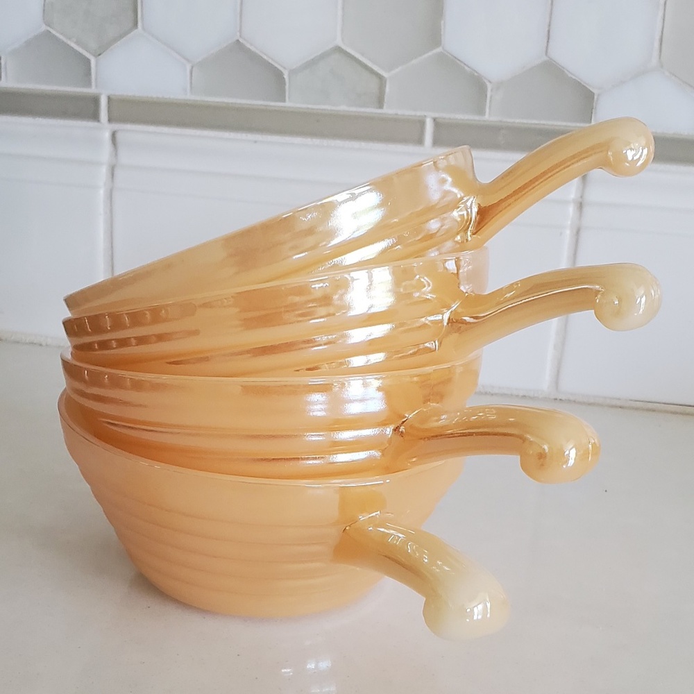 VTG Fire King Oven Lusterware Handle Soup Bowls